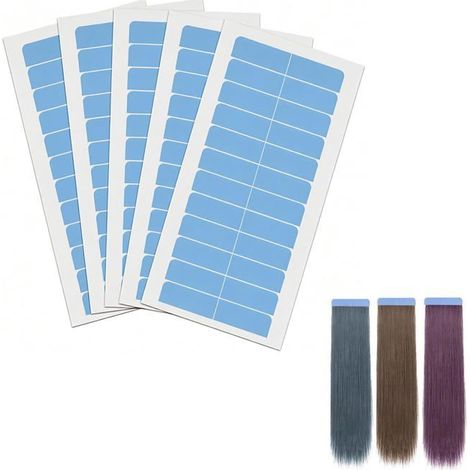 Bandes adhésives extensions cheveux - 60 pièces, double face, professionnelles - Bleu - Convient pour remplacement exten Étiquette (1/4)