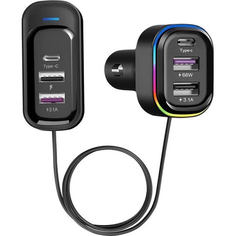 Per caricabatterie da auto con 6 porte USB-C, 66 W e funzione di ricarica rapida QC3.0, spina accendisigari, per iPhone 15 Pro Max, Samsung Android (1/5)