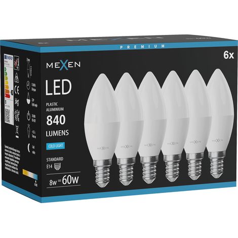 Mexen Nova 6x Ampoule LED E14, C37, 8W, Froid - 6500K, 840 lm - L102-E14-0865-01x06 (1/3)