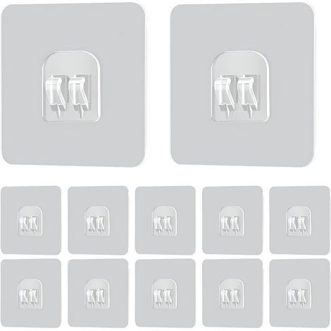 Lot de 12 Crochet Adhesif Mural, 7x7cm Crochets Adhesifs de Rechange pour Etagre de Douche - Auto Adhésifs sans Perçage, Crochets Adhésifs Transparents pour Cuisine, Salle de Bain, WC Oorte Mur (1/5)
