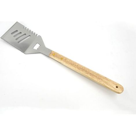 Spatule de barbecue 4 en 1, spatule multifonctionnelle avec manche en bois, pour brochettes et kebabs lors de vos sorties camping et pique-nique, lot de 2. (1/4)