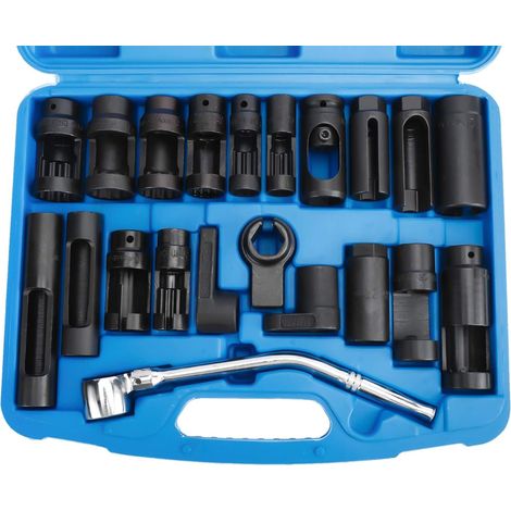 Set di 21 chiavi a bussola per sonda lambda, chiave per sonda lambda da 22 mm, chiave a bussola per rimozione sonda di ossigeno, set di attrezzi per sonda NOx da 1/2" e 3/8" per auto (1/5)