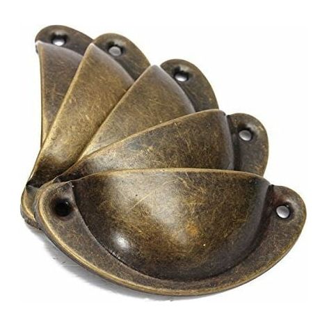 Lot de 10 poignées vintage en forme de coquillage pour tiroirs, placards et meubles de cuisine poignées de porte de placard rétro en fer courbé, 8,2 cm x 3,5 cm, laiton antique (1/5)