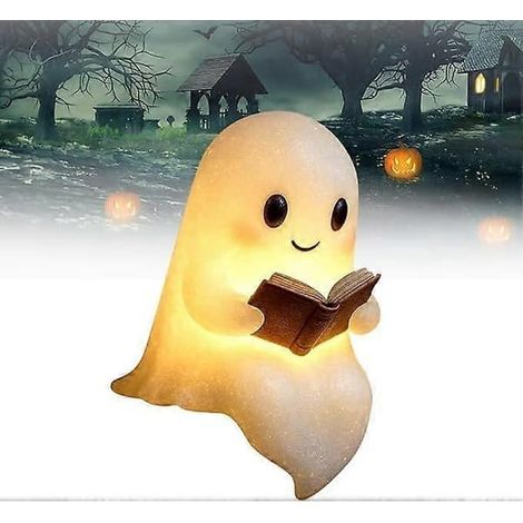 Ecleanfy - Lampe fantôme mignonne lisant un livre, veilleuse fantôme d'Halloween, veilleuse fantôme lisant, veilleuse LED 3D Halloween, décoration lumineuse d'Halloween - Parfaite (1/5)
