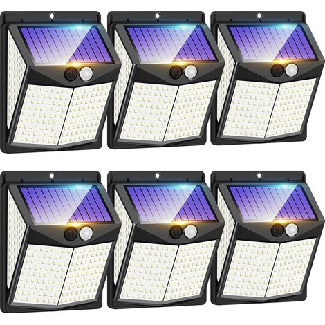 Lot de 6 lampes solaires d'extérieur, 238 LED, éclairage de sécurité solaire, 3 modes de détection de mouvement, grand angle de 5 cm - AquaForge (1/5)
