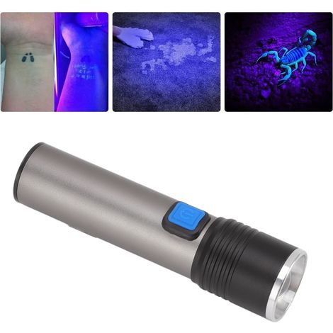 Mini lampe torche rechargeable USB avec lumière UV 365 nm, faisceau LED haute intensité, lampe torche portable de détection UV. (1/5)