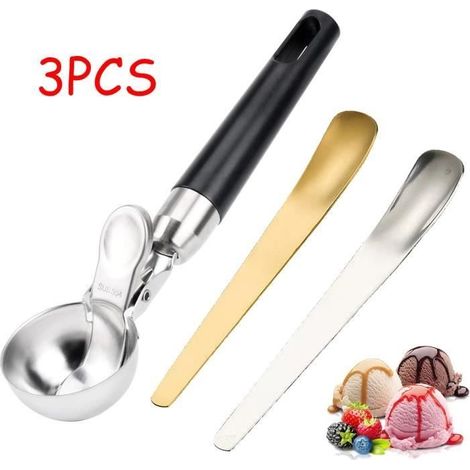 Cuillère à Glace - Inox - Gâchette - Argent/or/noir - Compatible lave-vaisselle - 77g (1/4)