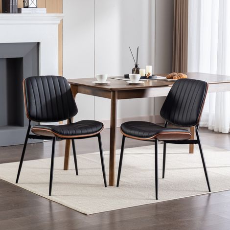 Set di 2 sedie in stile retrò metà secolo - Schienale in legno, schienale curvo, gambe in metallo regolabili - per cucina e sala da pranzo - Nero (1/5)