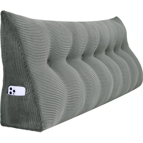 VERCART Grande cuscino a cuneo, cuscino lungo per la lettura, cuscino per la schiena, cuscino triangolare reclinabile, cuscino decorativo per la testiera del letto a giorno o divano profondo, Grigio v