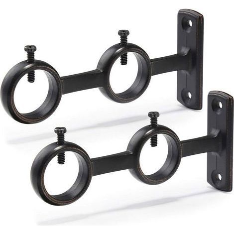 Curtain Rod Brackets, Set of 2 - Black - Easy Installation - Elegant Design (1/4)