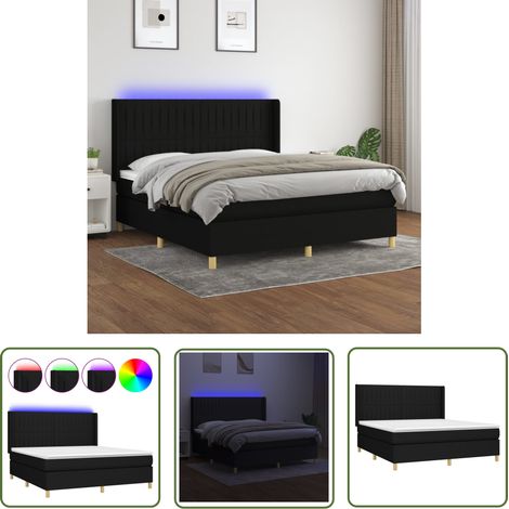 Lit à sommier tapissier avec matelas et LED Noir 160x200 Tissu