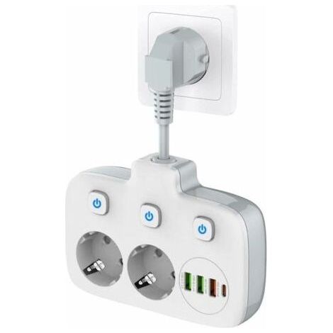Power strip with single switch, power strip with 2 sockets and 3 switches, double socket with 4 USB ports, OUYLAF plug adapter with surge protection, FLITI child safety lock (1/4)