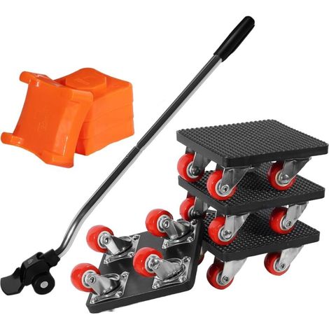 Juego de 9 kits para mover muebles, 1 barra extensible de 62 cm, 4 ruedas giratorias de 360°, 4 cuñas de soporte, capacidad de carga de 500 kg para muebles pesados. (1/5)