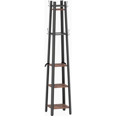 Porte manteau 4 niveaux autonome avec 8 cintres 4 étagères en métal style industriel marron panneau de particules (1/5)