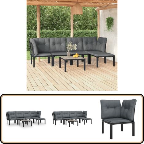 Salon de jardin 6 pcs noir et gris résine tressée - Salon De Jardin - Mobilier De Jardin - Set Salon - Table Basse - Chaises De Jardin