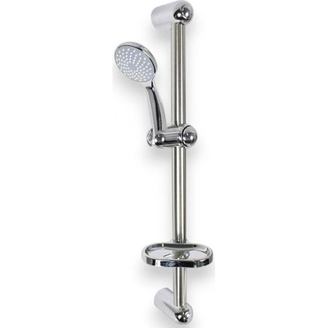 Saliscendi Doccia Cromato 60 cm con Soffione Multigetto Ø8 cm e Portasapone 69131