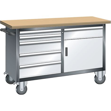 LISTA, Établi compact mobile, 6 tiroirs, 1 porte, 1 tablette