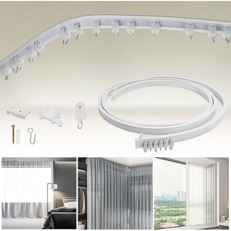 Kit de Rail de Rideau Plafond Pliable, 3M Rail de Rideau Flexible avec 30 Crochet pour Maison Chambre Fenêtre Salle de bain Bureau (1/5)
