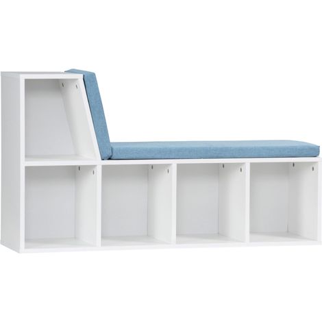 Bibliothèque banc 2 en 1 avec 5 compartiments de rangement et 2 coussins 108 x 30 x 60 cm blanc bleu