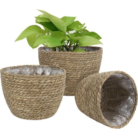 Panier à Plantes d'herbe de Mer pour Un Usage Interne et Externe, Couvercle de Pots de Fleurs, Contenants de Plantes, Naturel(3 Paquets)-Fei Yu (1/4)