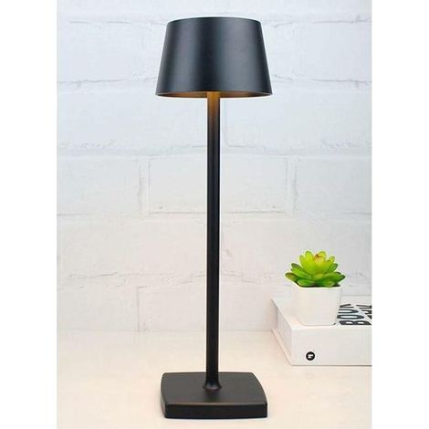 Lampe de table LED sans fil rechargeable, lampe de bureau alimentée par batterie 5200mAh, lumière portative en métal USB, mini petite lampe , Noir (1/4)