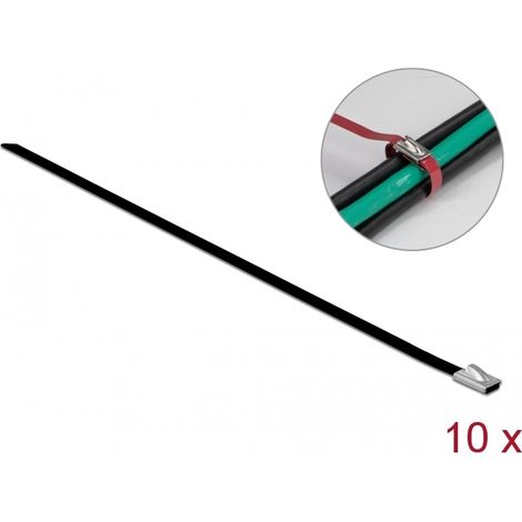 Delock Sujetacables de acero inoxidable L 400 x Ancho 4,6 mm negro 10 piezas