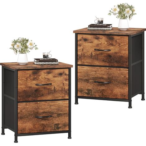 Petite Table de Chevet Lot de 2, 2 Tiroirs en Tissu, Marron (1/5)