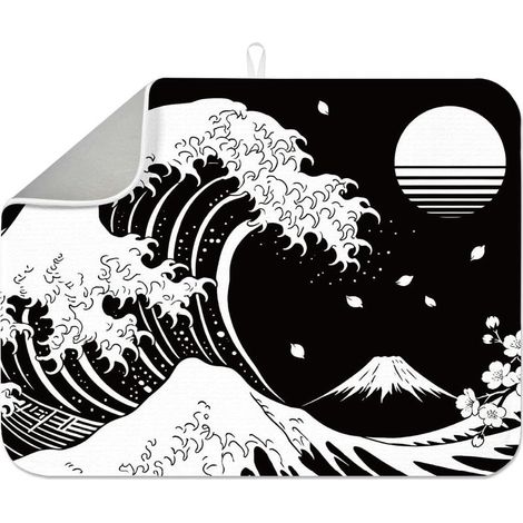 Ukiyo-e Mount Fuji Tapis de séchage à vaisselle japonais Motif vague 45 x 60 cm (1/5)