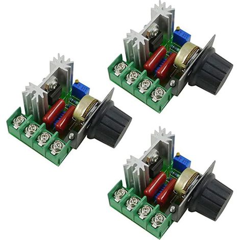3 pièces AC 110V-220V 2000W Module régulateur de tension électronique Ajustable Contrôleur de régime moteur Règlement 25A Variateur LED avec bouton de contrôle de vitesse (1/5)