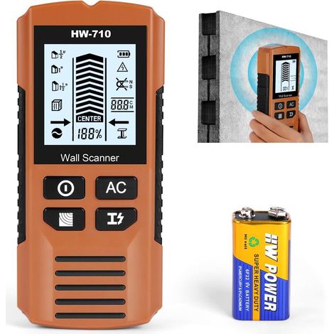 5-in-1 Wanddetektor, Wandscanner, multifunktionaler Bolzendetektor, Wandscanner mit LCD-Bildschirm und akustischem Alarm zur Ortung von Metallen, Holzankern und Elektrokabeln