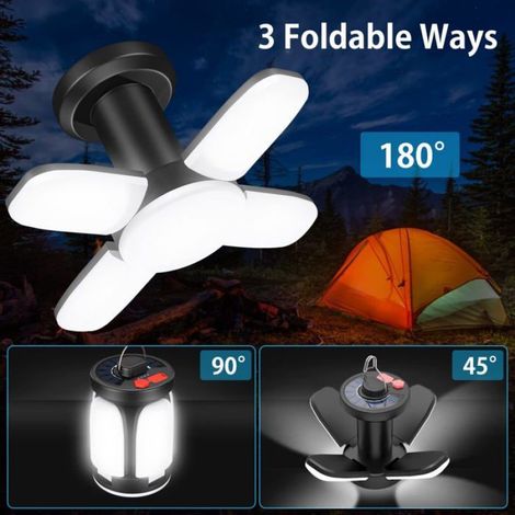Lampe camping 60 LED – 3600 mAh, 6 modes – Panneaux pliables 360°, IP67 étanche (1/5)