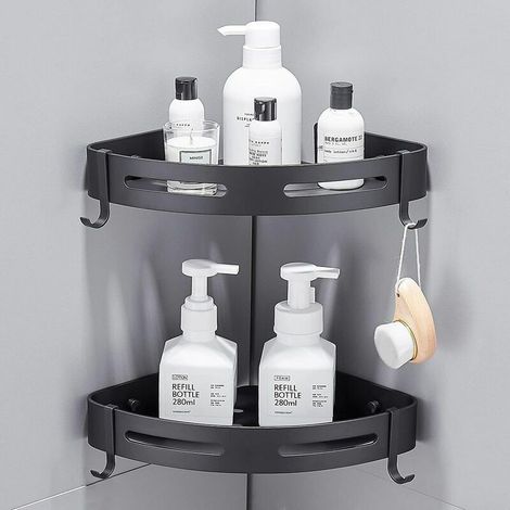 royaluxe - étagère d'angle de Douche et Cuisine Serviteurs de Douche, Aluminium, Finition Mat, Lot de 2 Noir (1/3)