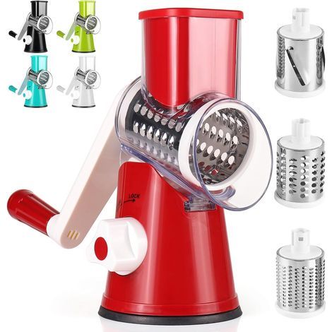 1 Râpe Légumes Manuelle, 3 Lames Inox Détachables, Base Ventouse Stable, Pour Pommes De Terre Carottes Fromage (1/5)