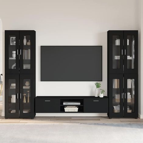 TV-Schrankset mit Schubladen FLORIN 3 pcs Schwarz Holzwerkstoff