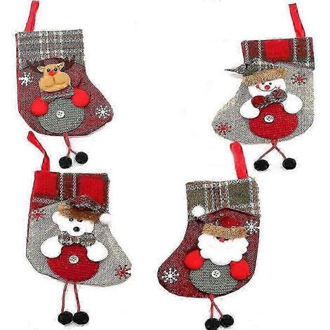 (NEWPATTERN) Chaussettes de Noël à suspendre, lot de 4, bas de Noël, sac bas de Noël, chaussettes de Noël, décoration de Noël, friandise (1/5)