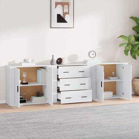 Ensemble de 3 Buffets Bas en Bois d'Ingénierie Blanc, Meuble de Rangement Moderne pour Salon et Entrée (1/5)