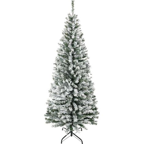 Sapin de Noël artificiel enneigé 180 cm en PP, 492 branches ignifugées, base en acier inoxydable, Ø 60 cm, vert (1/5)
