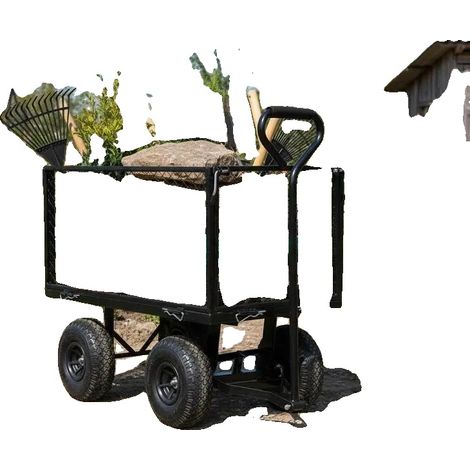 Carro de jardín, gran capacidad de carga, estructura de acero resistente, color negro. (1/2)