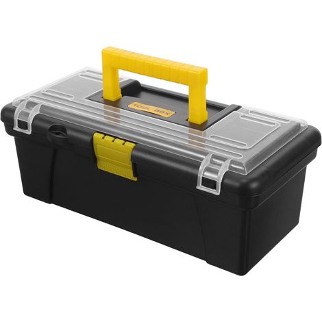 Boîte à Outils Portable en Plastique PP Noir, Grand Format  Fermeture Sécurisée, Poignée Rabattable, Finition Lisse, Rangement pour Outils à Main et Électriques (1/5)
