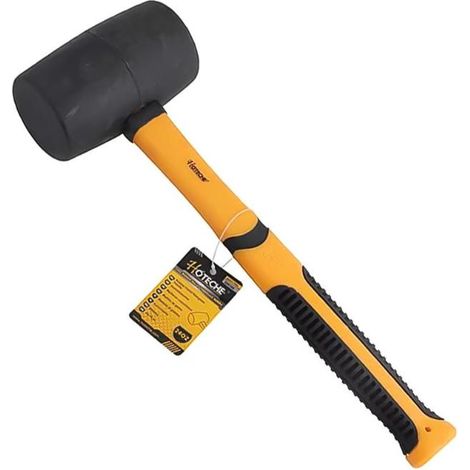 HOTECHE maza goma 24 onzas 700gr m/fibra , Maza de goma de 700 g Mango de fibra antideslizante Cabeza de dos lados planos.