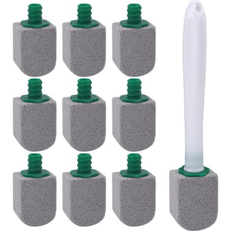 Cepillo de limpieza de piedra pómez, cepillo de limpieza para baño, recambios para limpiador de inodoro, se utiliza para eliminar la cal, incluye 1 mango y 10 piedras pómez. (1/5)