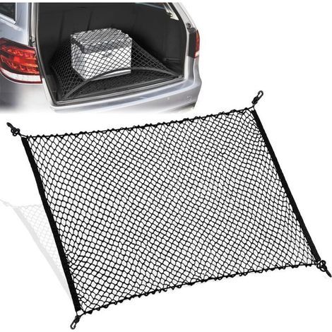 Filet de Coffre de Voiture avec 4 Crochets,Nylon Filet de Bagages Fixe,Filet Maille Rangement Arrière en Elastique pour Plupart des Voitures (Noir-70x120cm)-Muntra (1/5)