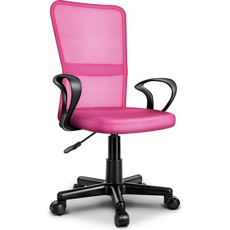 TRESKO Silla de oficina rosa, silla giratoria con reposabrazos y ruedas de plástico de marcha suave, altura regulable de forma continua, asiento acolchado, ajuste ergonómico. (1/5)
