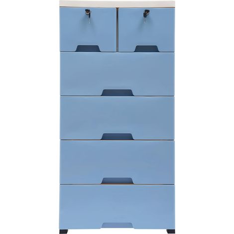 Cassettiera con 6 cassetti e 4 ruote, per la casa, adatta per armadi, camera da letto, cameretta dei bambini, sala giochi, ingressi, colore blu (1/5)