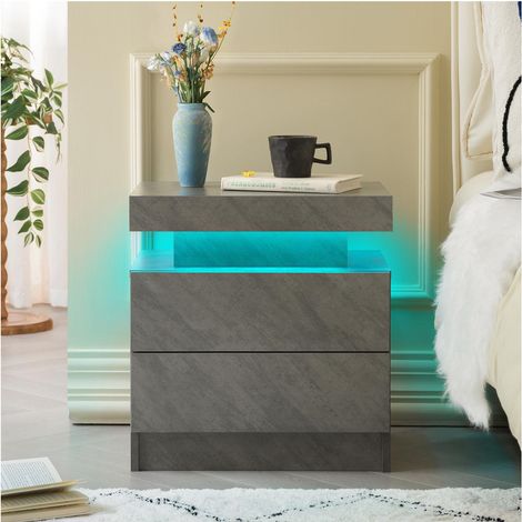 Table de chevet moderne avec éclairage LED et 2 tiroirs (gris foncé), de haute qualité et conçue pour une utilisation durable. (1/5)
