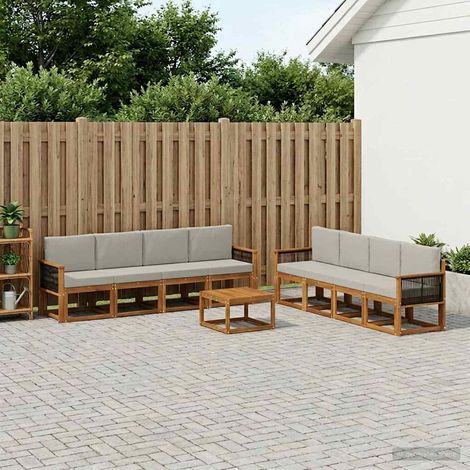 vidaXL Outdoor-Sofagarnitur 9 Stk. Natürlich und Hellgrau (1/5)