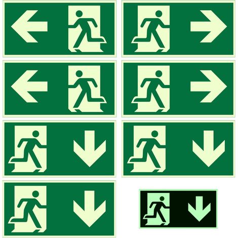 7 Pièces Bloc Secours, Film Réfléchissant en Polyéthylène, "Gauche", "Droite" et "Bas", Conception Auto-Adhésive, Pas de Perçage Nécessaire, Convient aux Hôtels, Écoles, Immeubles de Bureaux (Vert) (1/5)