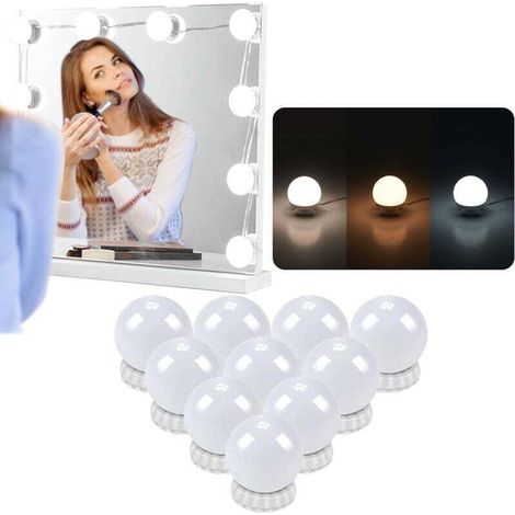 LED-Spiegelleuchte – mit 10 dimbaren Glühbirnen für Friseur, Spiegelbeleuchtung, 3-Farben-Make-up, Schminkspiegel im Hollywood-Stil, Schminklampe, Größe L (1/4)