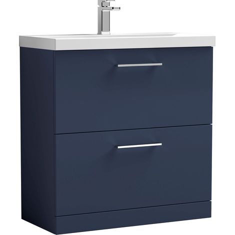 Balterley  Contemporary Bathroom Floor Standing 2-Drawer Vanity & Basin, Midnight Blue, 800mm