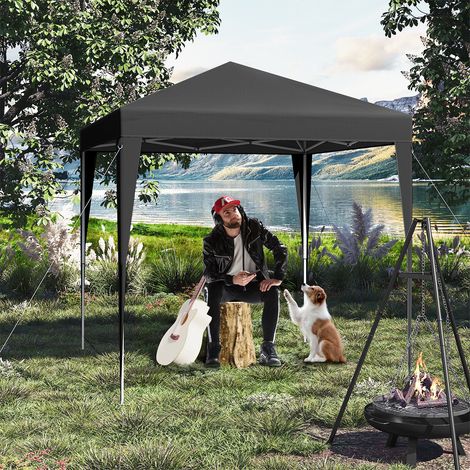 WOLTU Pavillon 2x2 m Wasserdicht Faltpavillon mit 4 Seitenwänden, Gartenpavillon wasserabweisend UV-Schutz 50+, höhenverstellbarer Partyzelt, mit Tragetasche, für Outdoor Garten Camping, Anthrazit
